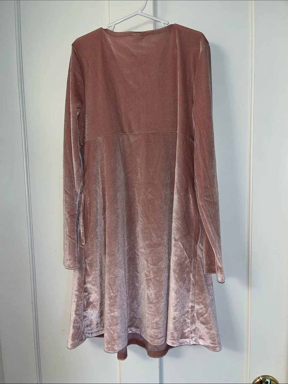 Old Navy Girls Velvet Long-Sleeve Dress in Rose Blush
